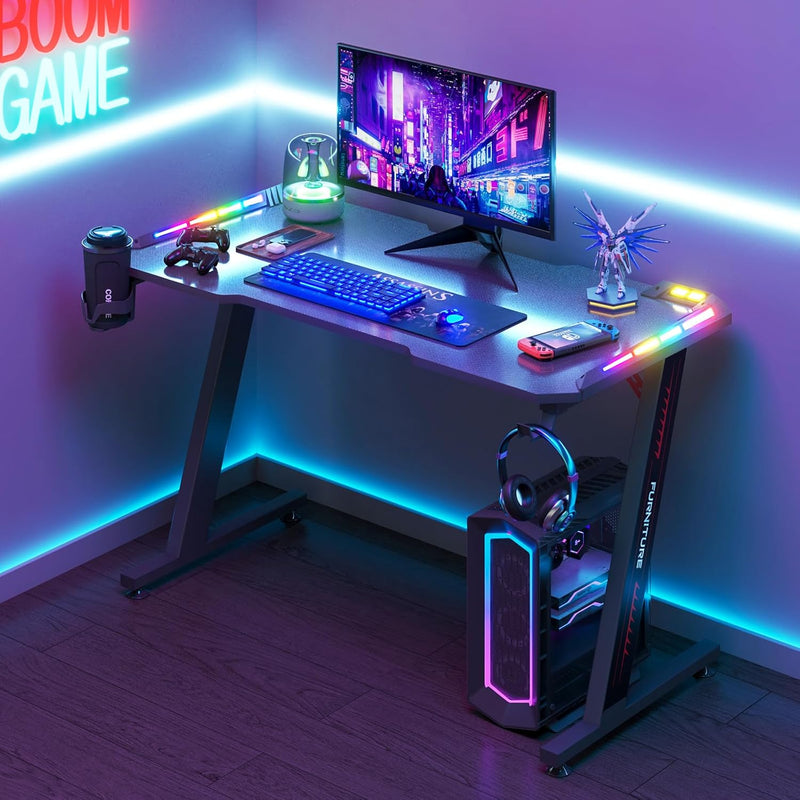 Advwin Gaming Desk Ergonomic Computer Desk LED Light