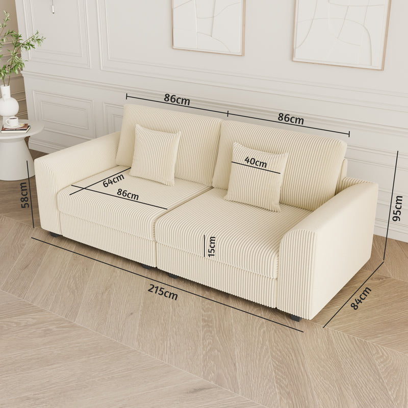 Advwin 215cm Sofa Corduroy Modular Couch