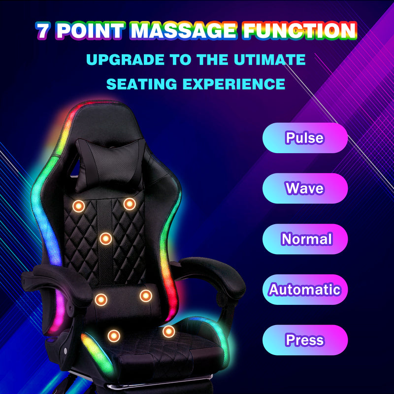 Advwin Gaming Chair 12 RGB LED Massage Chair Black