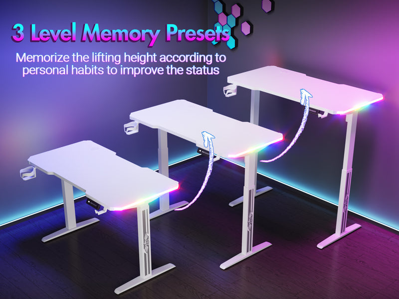 Advwin Electric Standing Gaming Desk RGB LED White