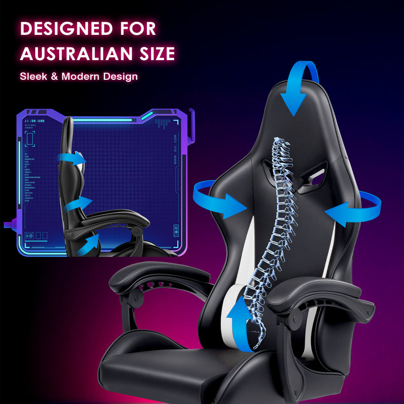 Advwin Gaming Chair Massage Lumbar with Footrest White