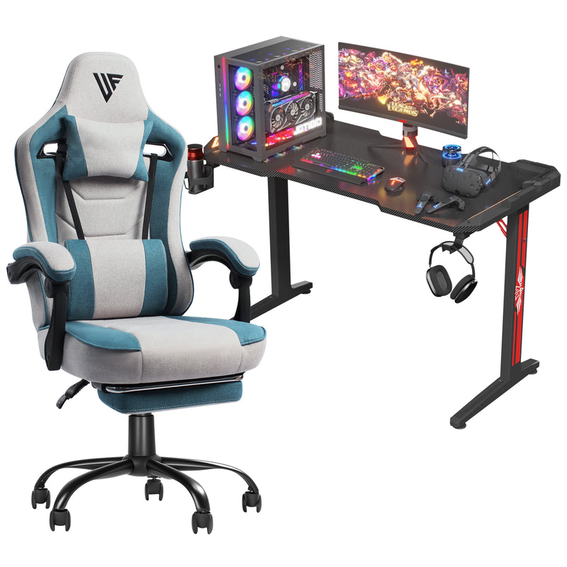 Advwin RGB Gaming Desk & Gaming Chair Set Gray+Blue