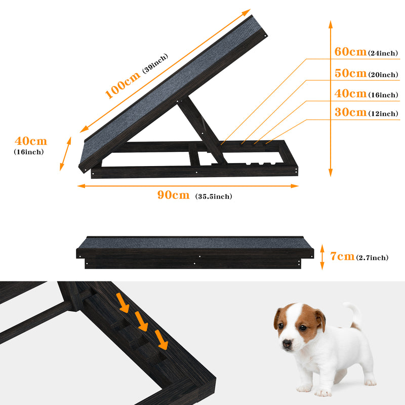 Advwin Pet Ramp Dog Stairs Adjustable Ladder Black