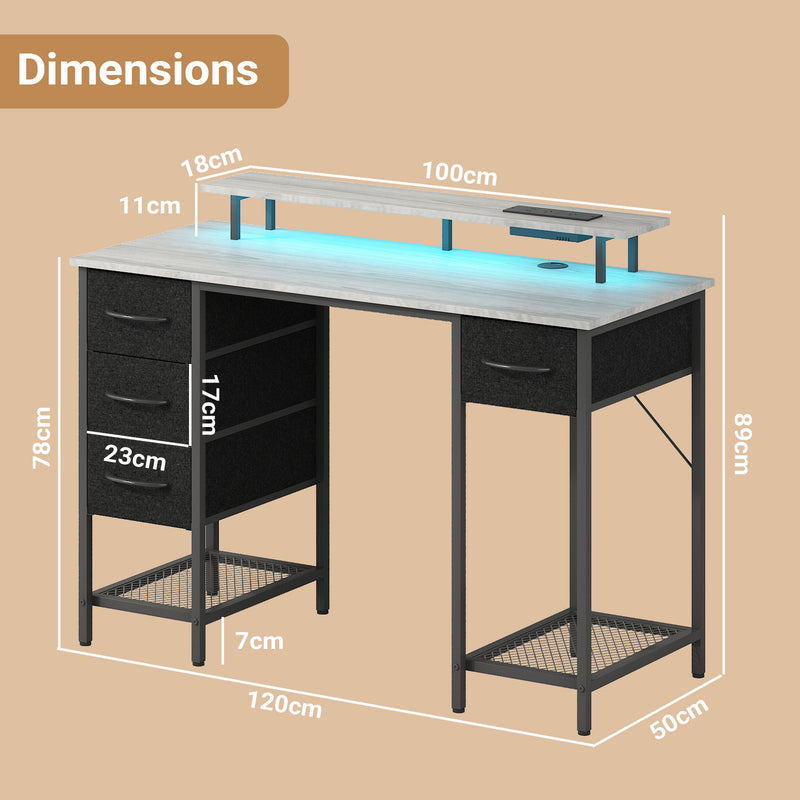 Advwin Gaming Desk with LED Lights with Monitor Stand 120cm