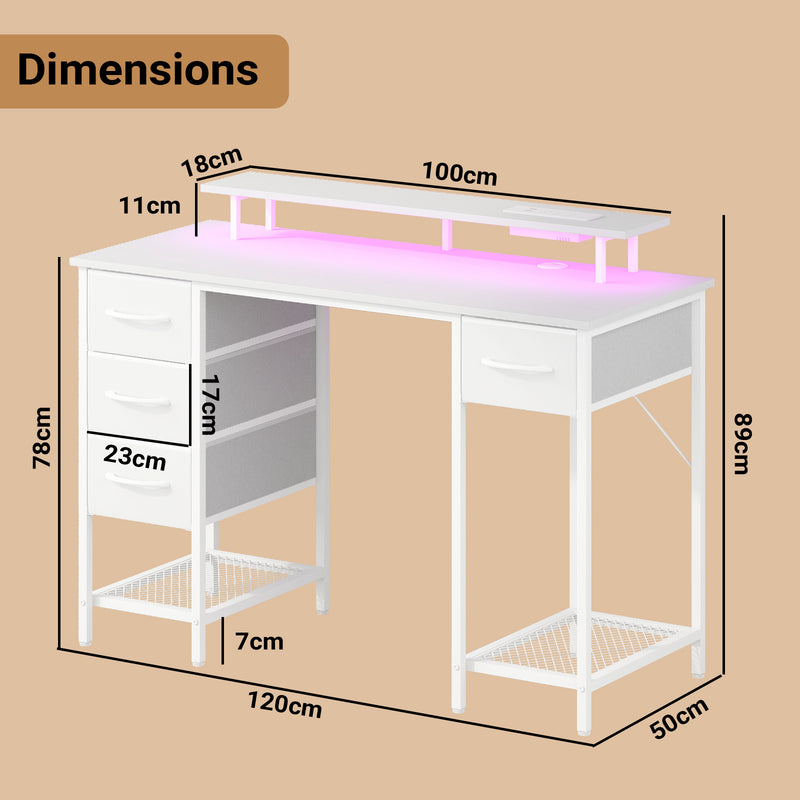 Advwin Gaming Desk with LED Lights with Monitor Stand 120cm