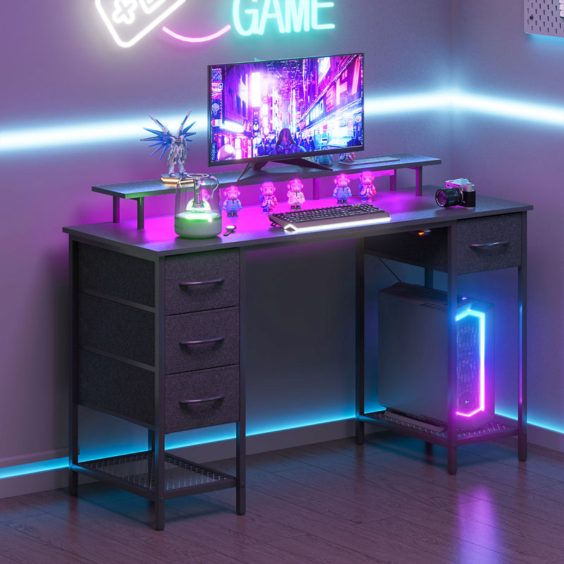 Advwin Gaming Desk with LED Lights with Monitor Stand 137cm