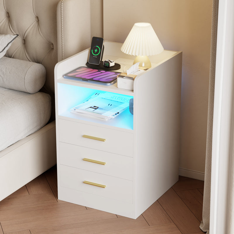 Advwin Bedside Table 3 Drawers Cabinet White