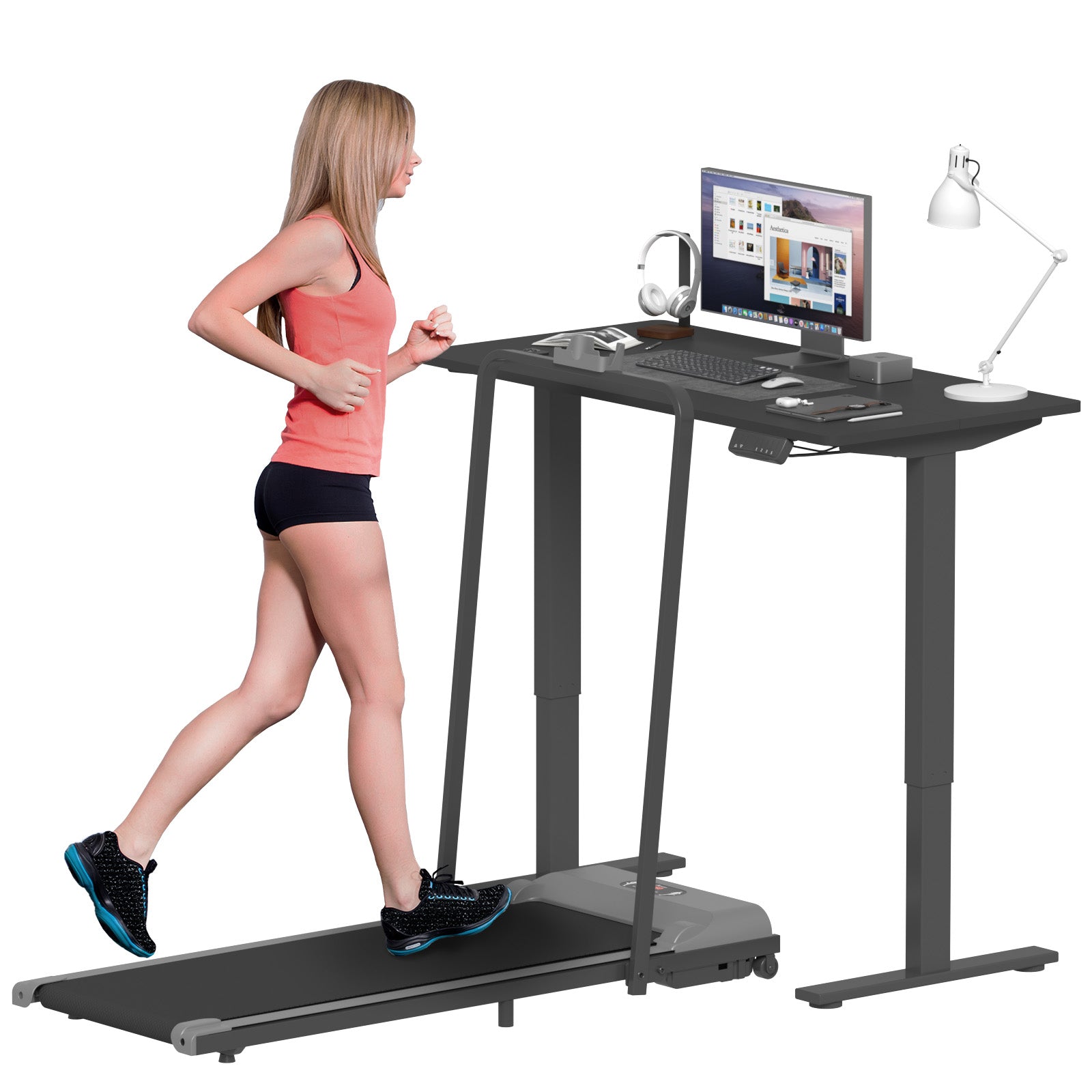 Advwin Under Desk Treadmill Gray& Electric Standing Desk 140cm