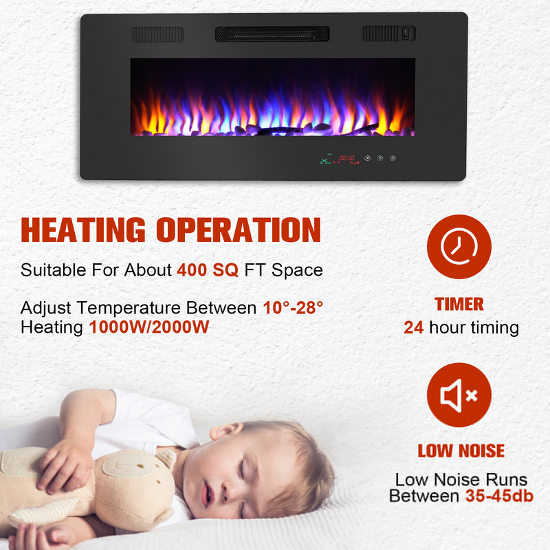 Advwin Electric Fireplace Heater Wall Recessed