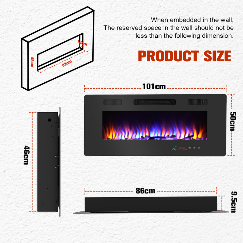 Advwin Electric Fireplace Heater Wall Recessed