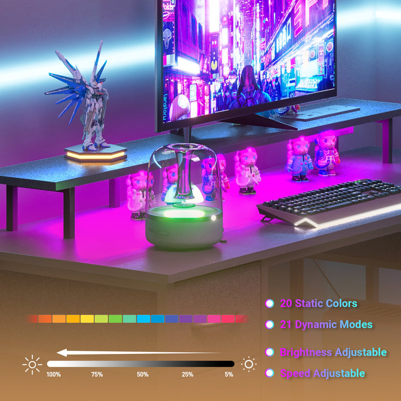 Advwin Gaming Desk with LED Lights with Monitor Stand 137cm