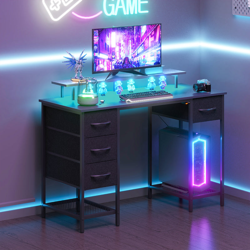 Advwin Gaming Desk with LED Lights with Monitor Stand 120cm