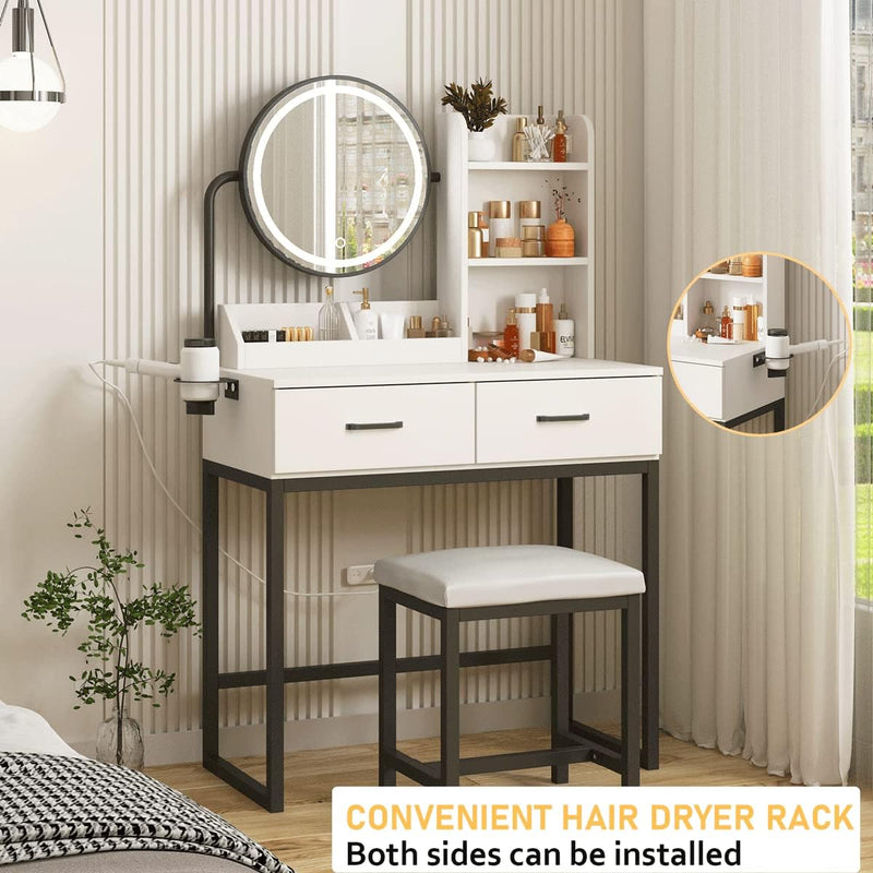 Advwin Dressing Table Set with Power Outlet White & Black