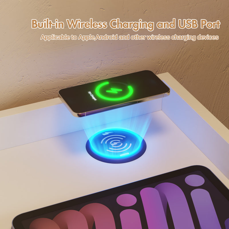 Advwin Bedside Table Wireless Charging Station LED Lights