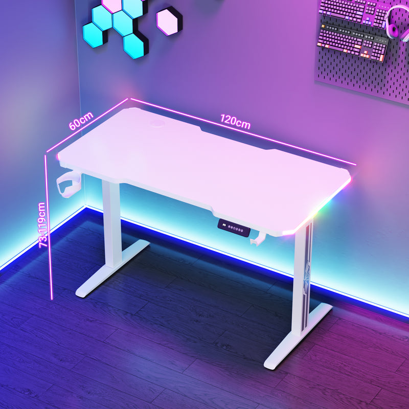 Advwin Electric Standing Gaming Desk RGB LED White