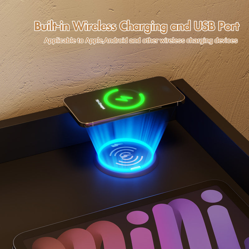 Advwin Bedside Table Wireless Charging Station Black