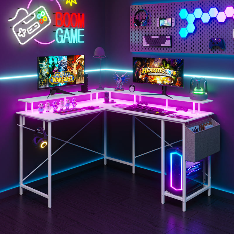 Advwin L Shaped Gaming Desk with LED Lights