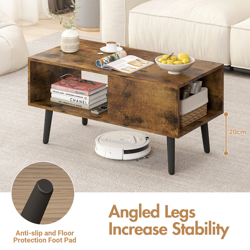 Advwin Rustic Coffee Table with Open Shelf Walnut