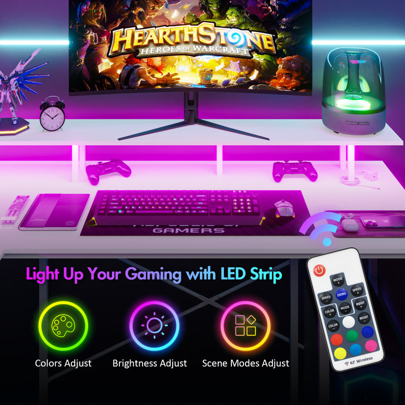 Advwin L Shaped Gaming Desk with LED Lights