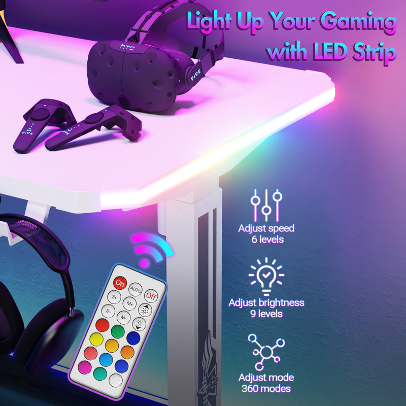 Advwin Electric Standing Gaming Desk RGB LED White