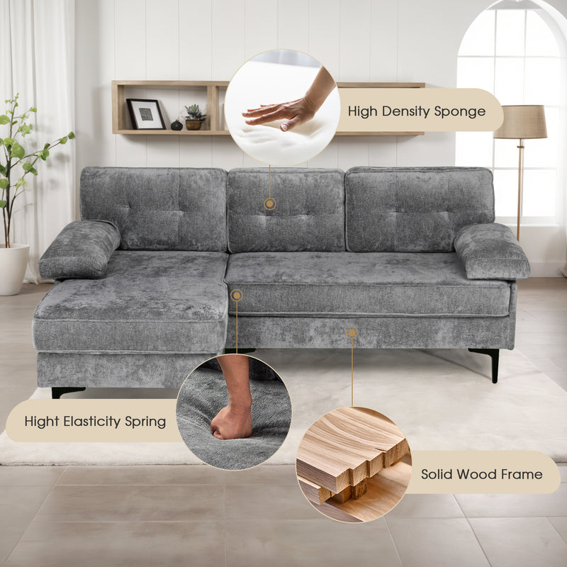 Advwin Sofa 3 Seaters Sofa L Shape Grey