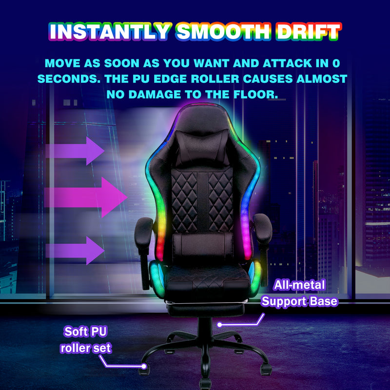 Advwin Gaming Chair 12 RGB LED Massage Chair Black