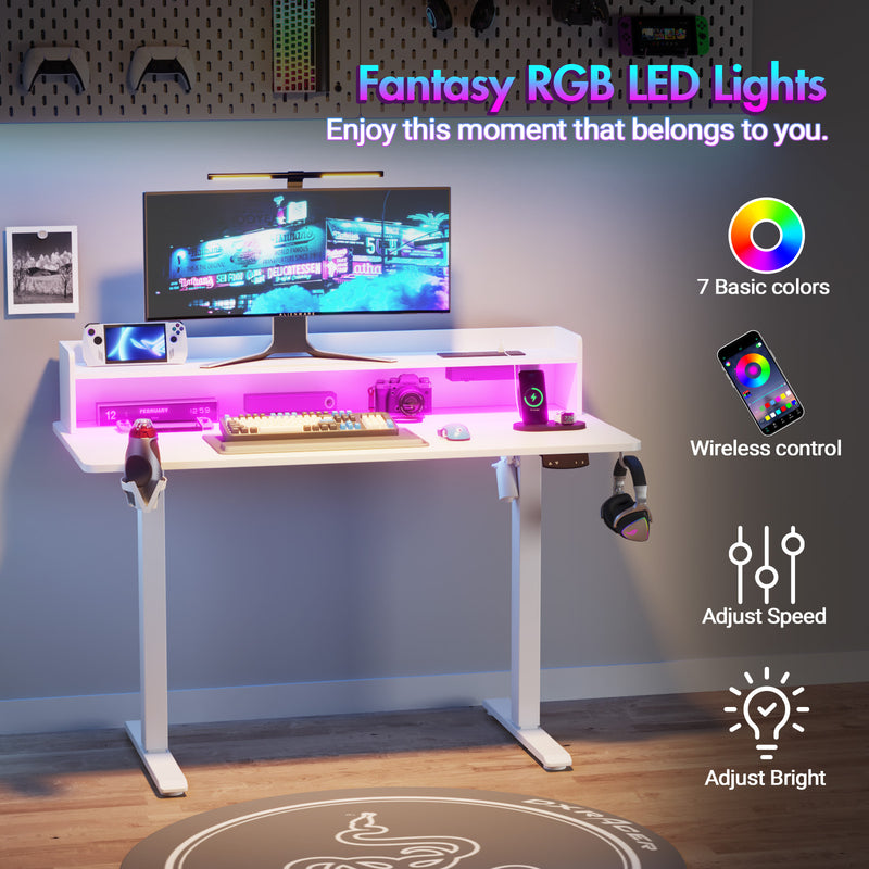 Advwin LED RGB Light Electric Standing Desk White