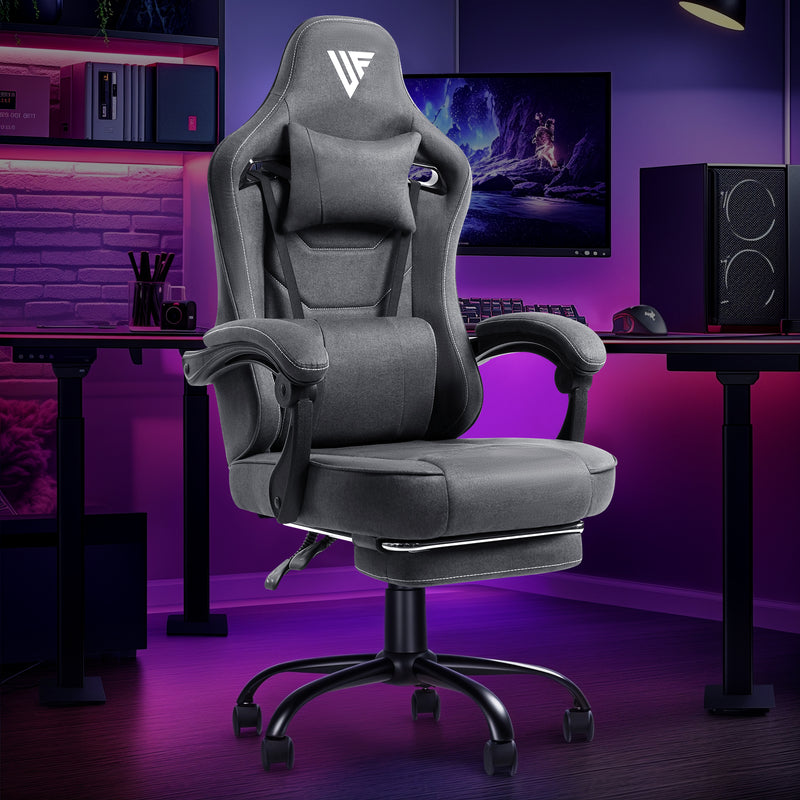 Advwin Gaming Chair with Footrest Linen Fabric