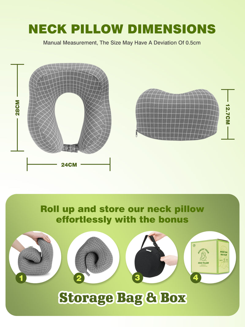 Travel Neck Pillow Washable 100% Pure Memory Foam