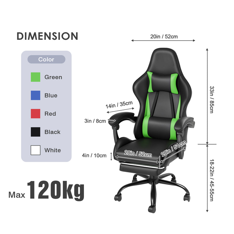 Advwin Gaming Chair Massage Lumbar with Footrest Green