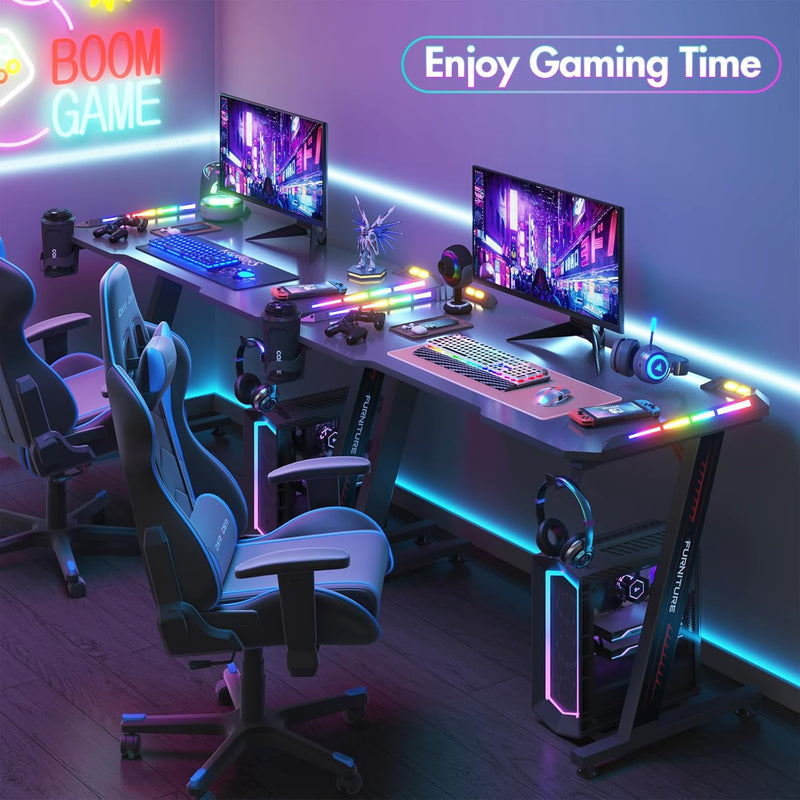 Advwin Gaming Desk Ergonomic Computer Desk LED Light