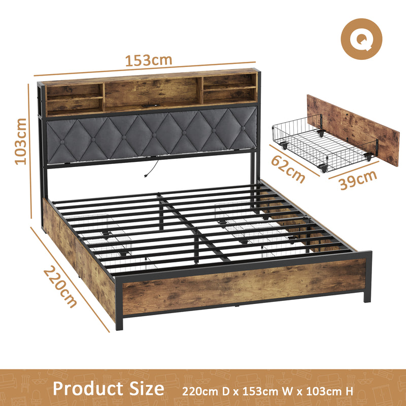 Advwin Bed Frame Queen Size with Charging Station