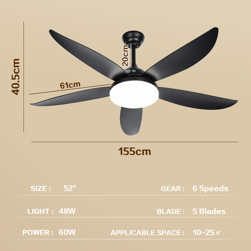 Advwin 52''Ceiling Fan with 3-Color Light & Remote Control