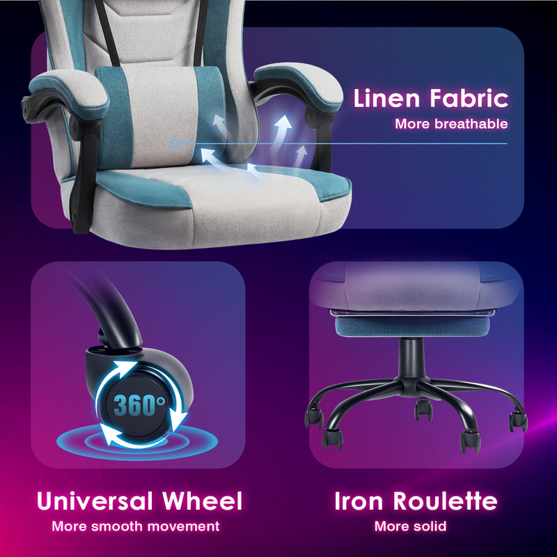 Advwin Gaming Chair with Footrest Linen Fabric