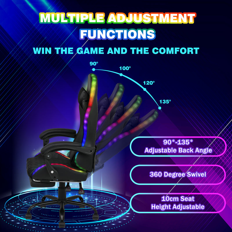 Advwin Gaming Chair 12 RGB LED Massage Chair Black