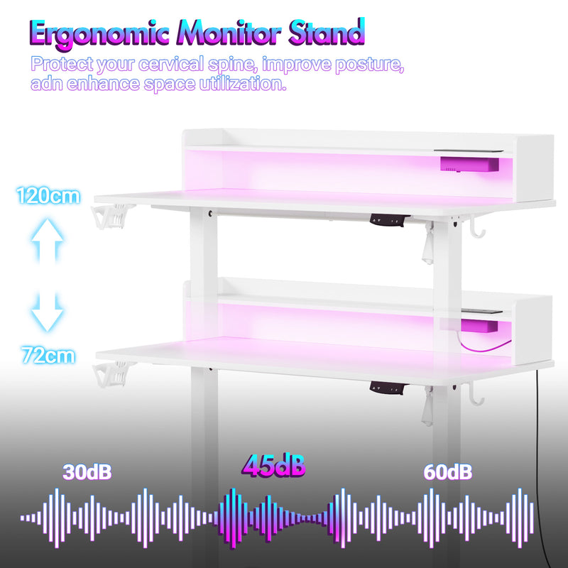 Advwin LED RGB Light Electric Standing Desk White