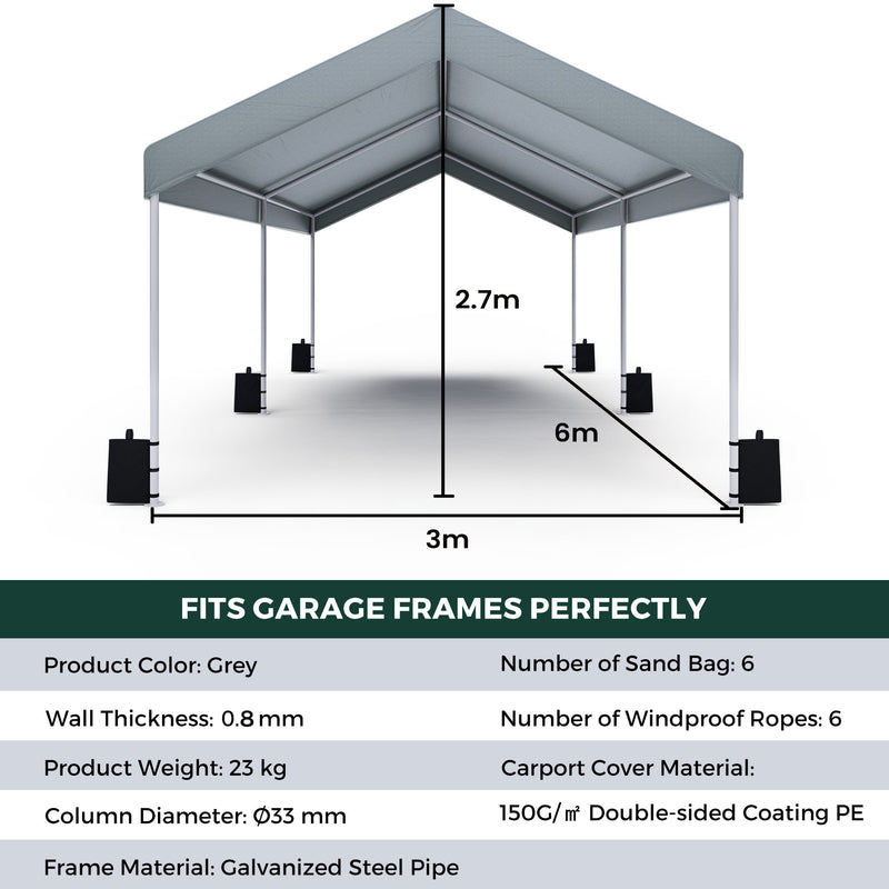 Advwin 3x6m Waterproof Carport Canopy Portable Garage