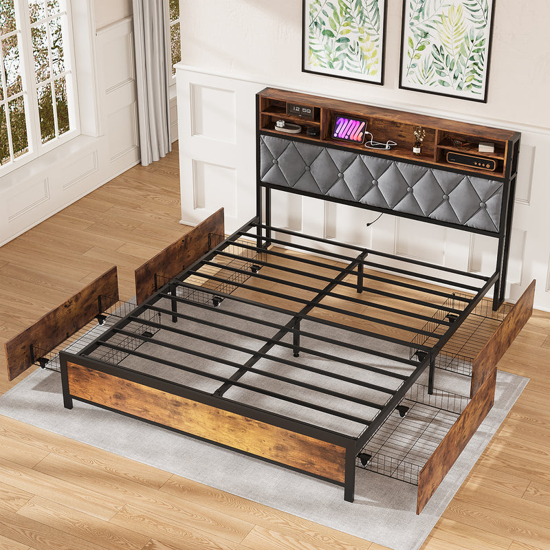 Advwin Bed Frame Double Size with Charging Station