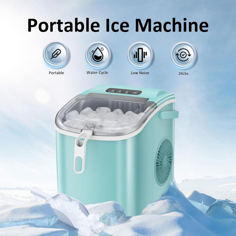 Advwin 12KG Self-Cleaning Ice Makers with Handle Green