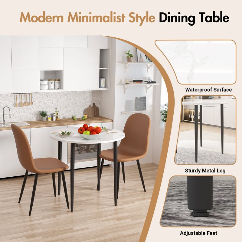 Advwin Dining Table Round Marble Effect