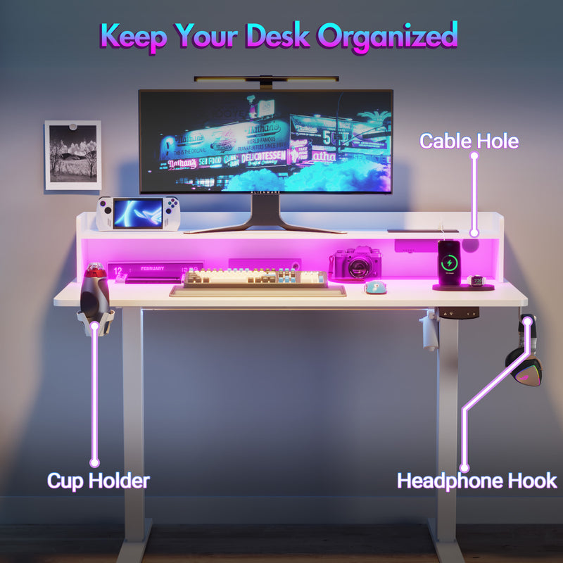 Advwin LED RGB Light Electric Standing Desk White