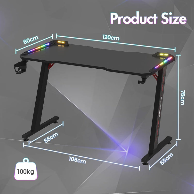 Advwin Gaming Desk Ergonomic Computer Desk LED Light