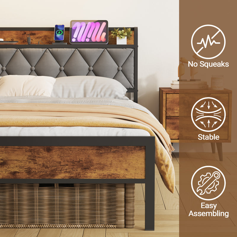 Advwin Bed Frame with Charging Station