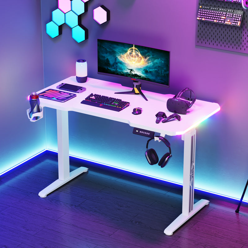 Advwin Electric Standing Gaming Desk RGB LED White