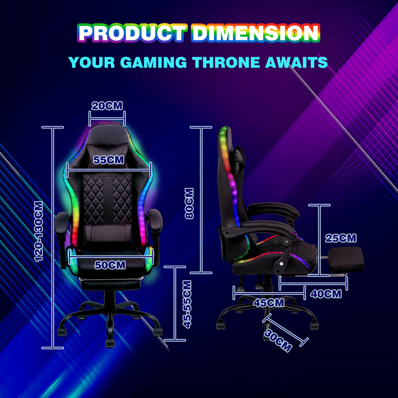 Advwin Gaming Chair 12 RGB LED Massage Chair Black