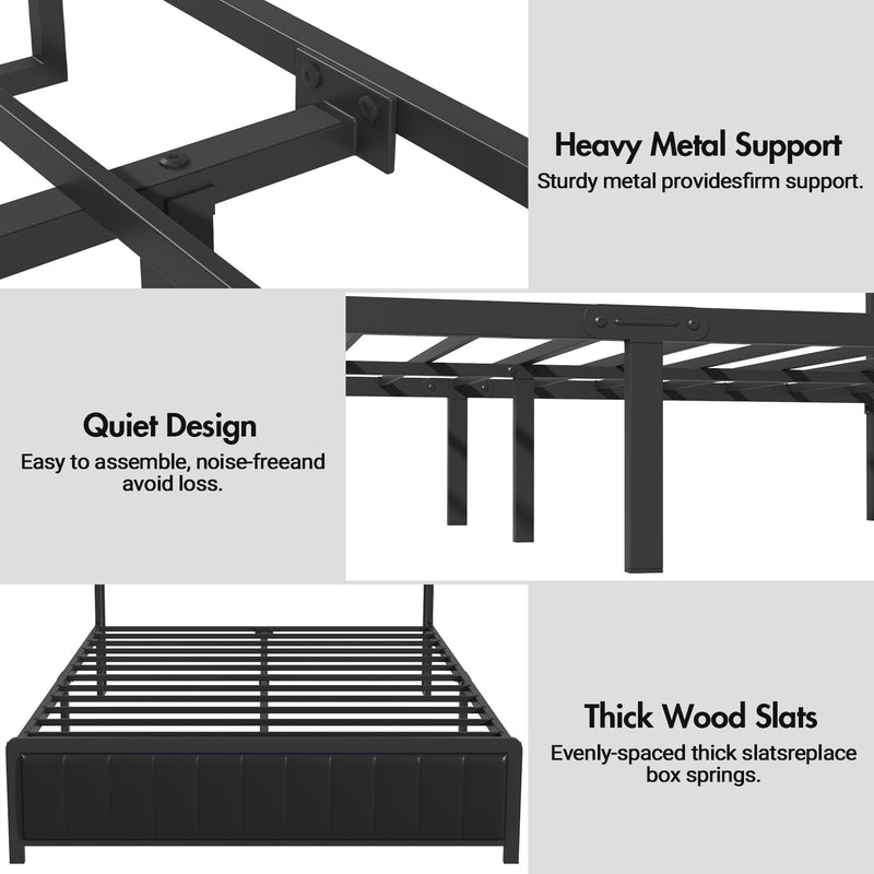 Advwin Bed Frame with Charging Station & LED Storage Shelf