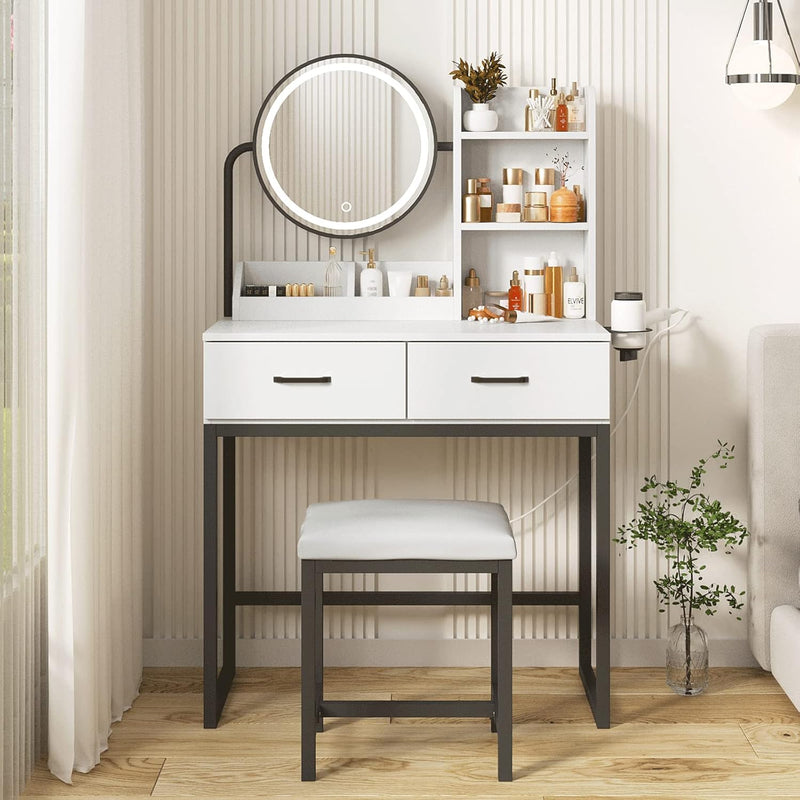 Advwin Dressing Table Set with Power Outlet White & Black