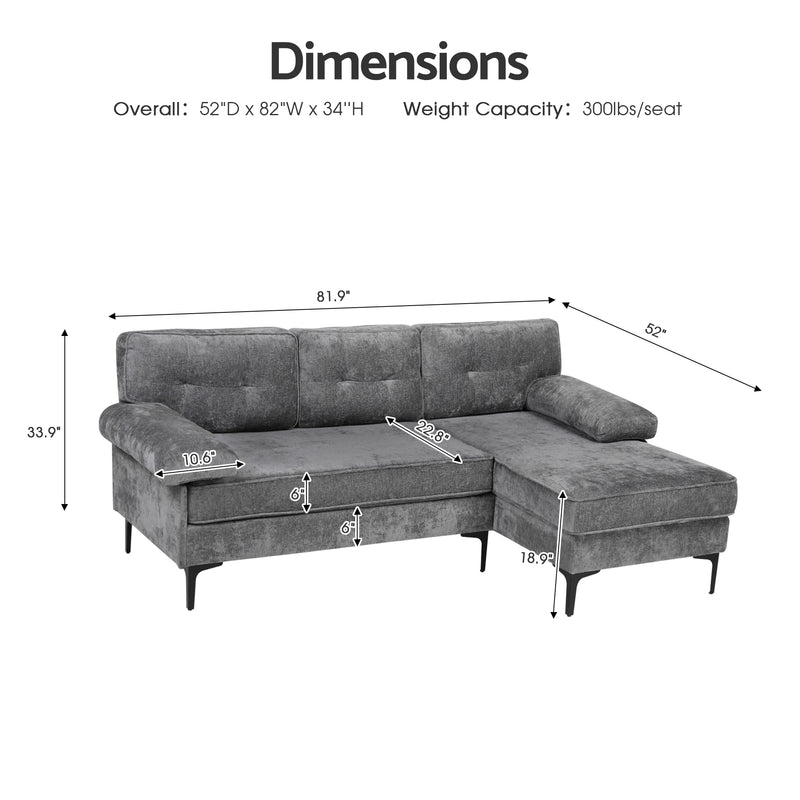 Advwin Sofa 3 Seaters Sofa L Shape Grey