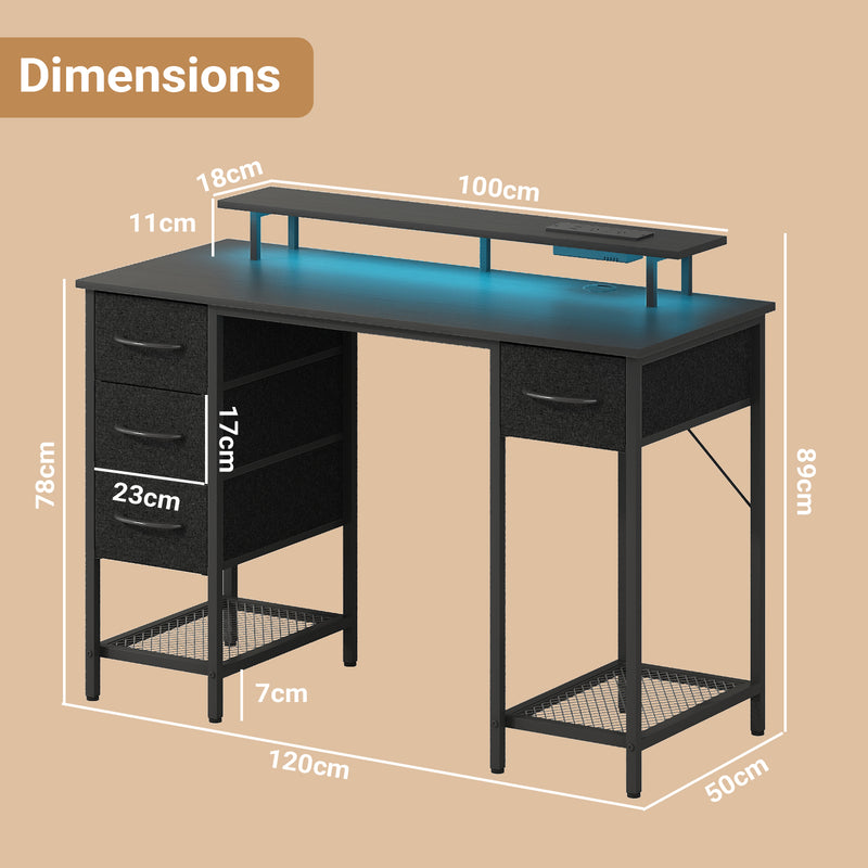 Advwin Gaming Desk with LED Lights with Monitor Stand 120cm