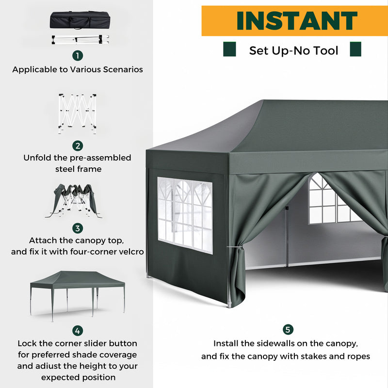 Advwin 3×6m Pop Up Canopy Tent with 6 Sidewalls